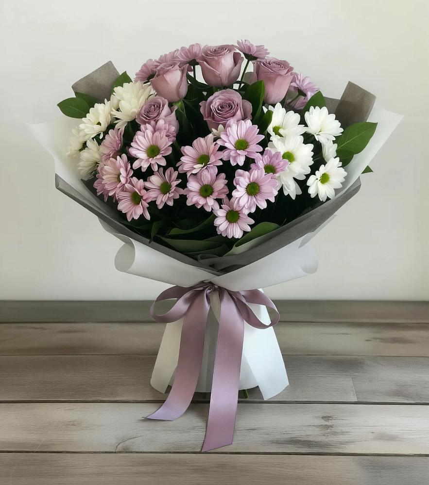 Букет цветов из: Хризантемы и Розы в Верещагино