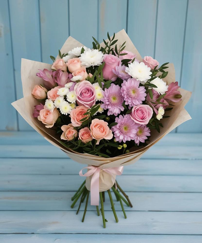Букет цветов из: Хризантемы, Розы и Альстромерии в Верещагино