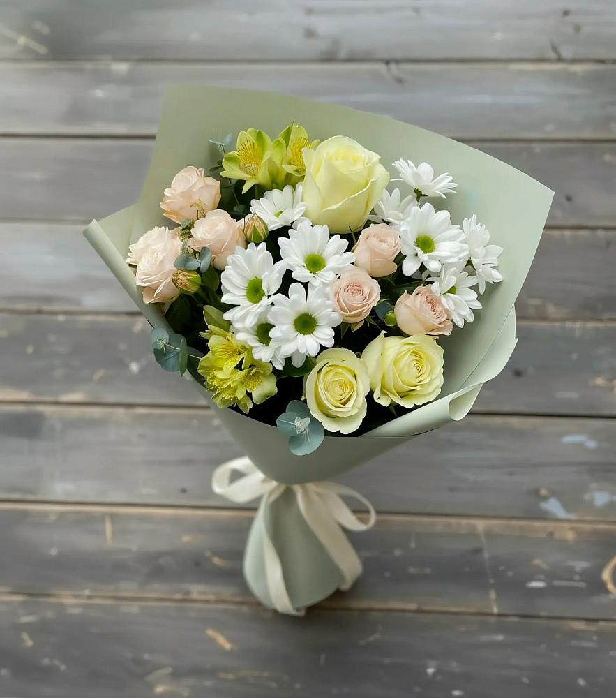 Букет цветов из: Альстромерии, Розы и Хризантемы в Верещагино