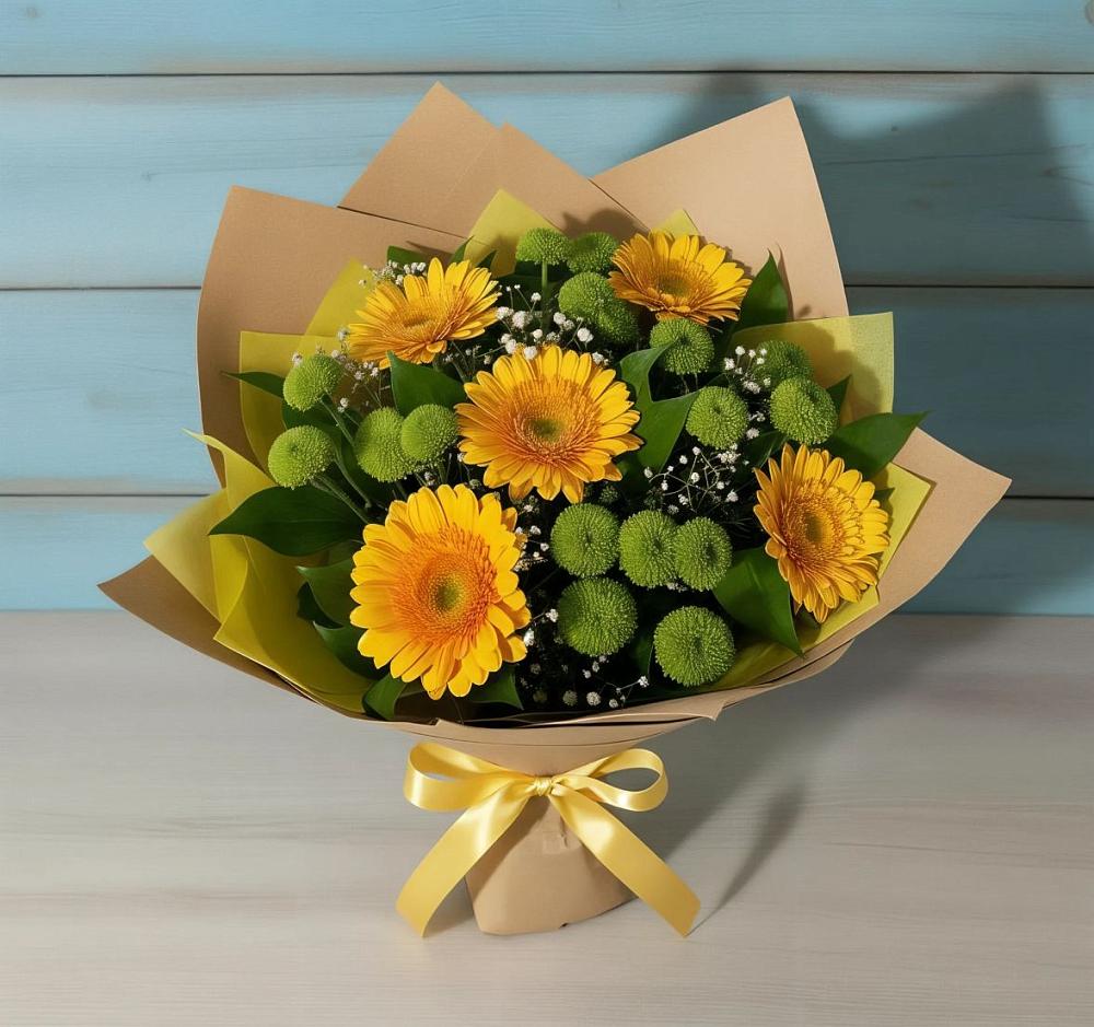 Букет цветов из: Герберы и Хризантемы в Верещагино