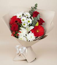 Букет цветов из:  Розы, Хризантемы, Герберы и Лилии #REPLACE_PRED# Верещагино