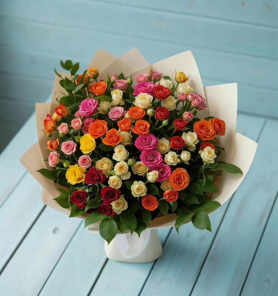 Букет Микс из разноцветных кустовых роз в Верещагино