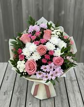 Букет цветов из:  Альстромерии, Гвоздики, Розы и Хризантемы в Верещагино