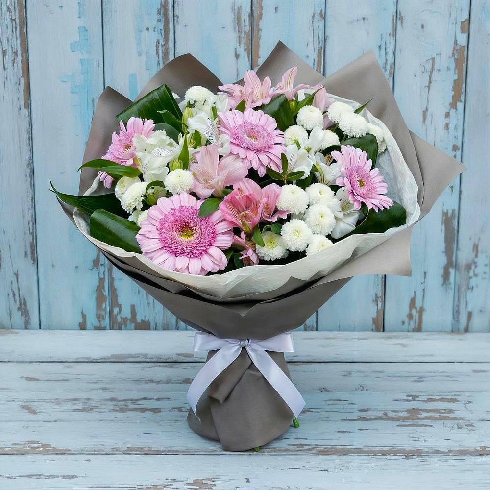 Букет цветов из: Герберы, Альстромерии и Хризантемы в Верещагино