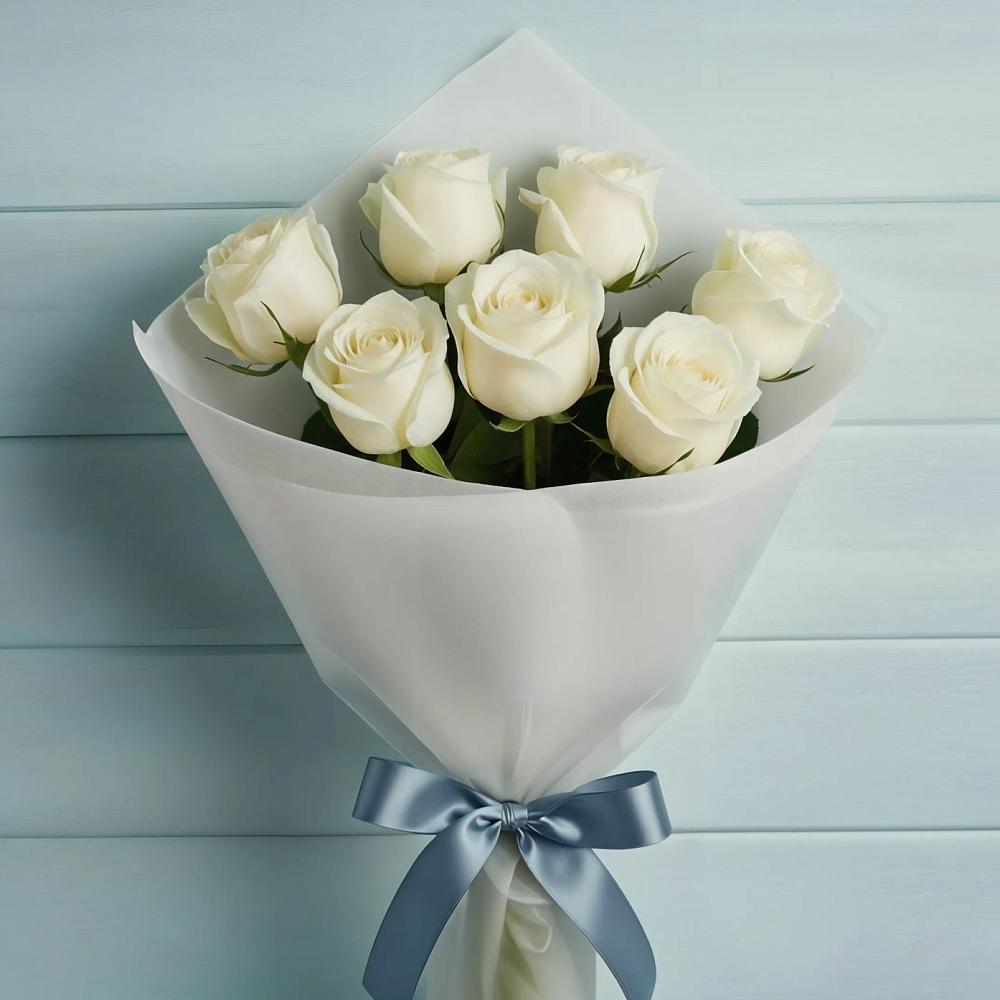 Букет 7 Белых роз Эдлесс Лав в Верещагино